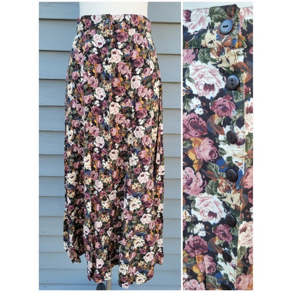 Express Dresses & Skirts - Express Vintage Floral Maxi Skirt Button Front High Waist Rayon Size M